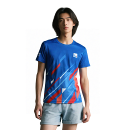 【Custom Blue Geometric Print Short-Sleeve T-Shirt】|Infrastructure Construction Consulting Company|Construction/Engineering Industry|Crew neck design|Short-sleeve cut|Front red-blue geometric pattern print|Left chest white square logo|Engineers/Technicians 【Custom Blue Geometric Print Short-Sleeve T-Shirt】|Infrastructure Construction Consulting Company|Construction/Engineering Industry|Crew neck design|Short-sleeve cut|Front red-blue geometric pattern print|Left chest white square logo|Engineers/Technicians